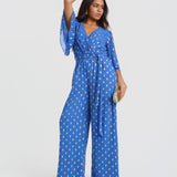 Blue Foil Angel Sleeve Jumpsuit
