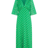 Green Foil Chiffon Midi Dress