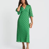Green Foil Chiffon Midi Dress