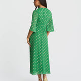Green Foil Chiffon Midi Dress