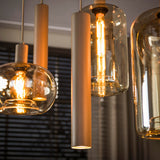 Hanglamp Avelore - 7-lichts - Beige - Amberglas - Met Spots