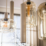 Hanglamp Avelore - 7-lichts - Beige - Amberglas - Met Spots