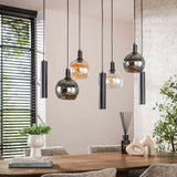 Hanglamp Luneo - 7-lichts - Amber Mix - Glas - Met Spots