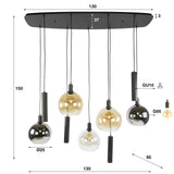 Hanglamp Luneo - 9-lichts - Amber Mix - Glas - Met Spots