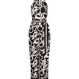 Black Floral Satin Halterneck Jumpsuit