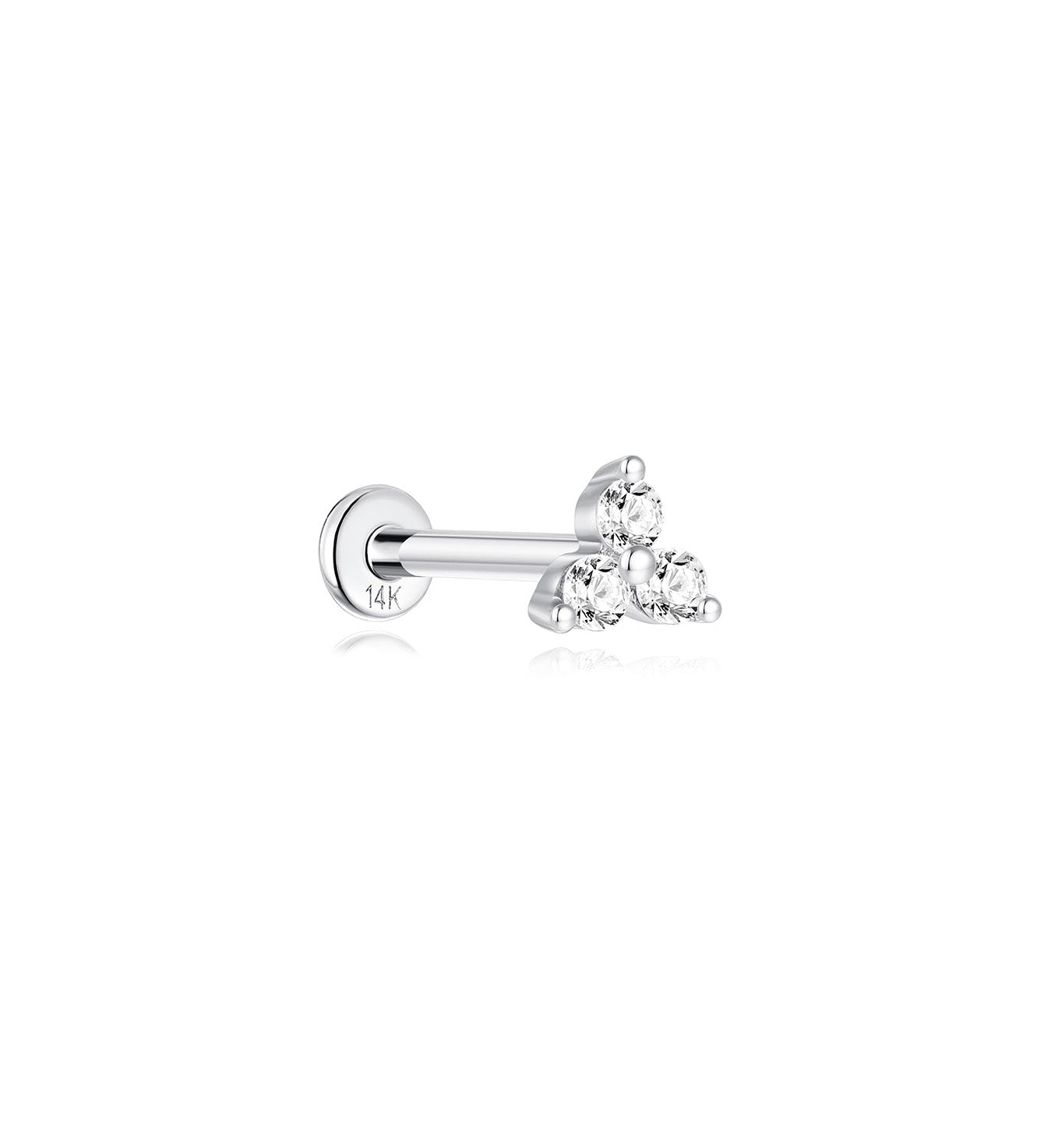 Piercing de orelha brilhante Trinity em ouro maciço 14K