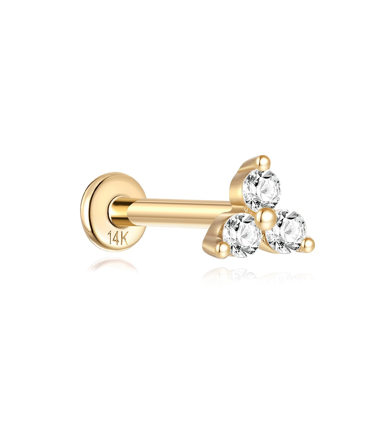 Piercing de orelha brilhante Trinity em ouro maciço 14K