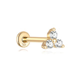 Piercing de orelha brilhante Trinity em ouro maciço 14K