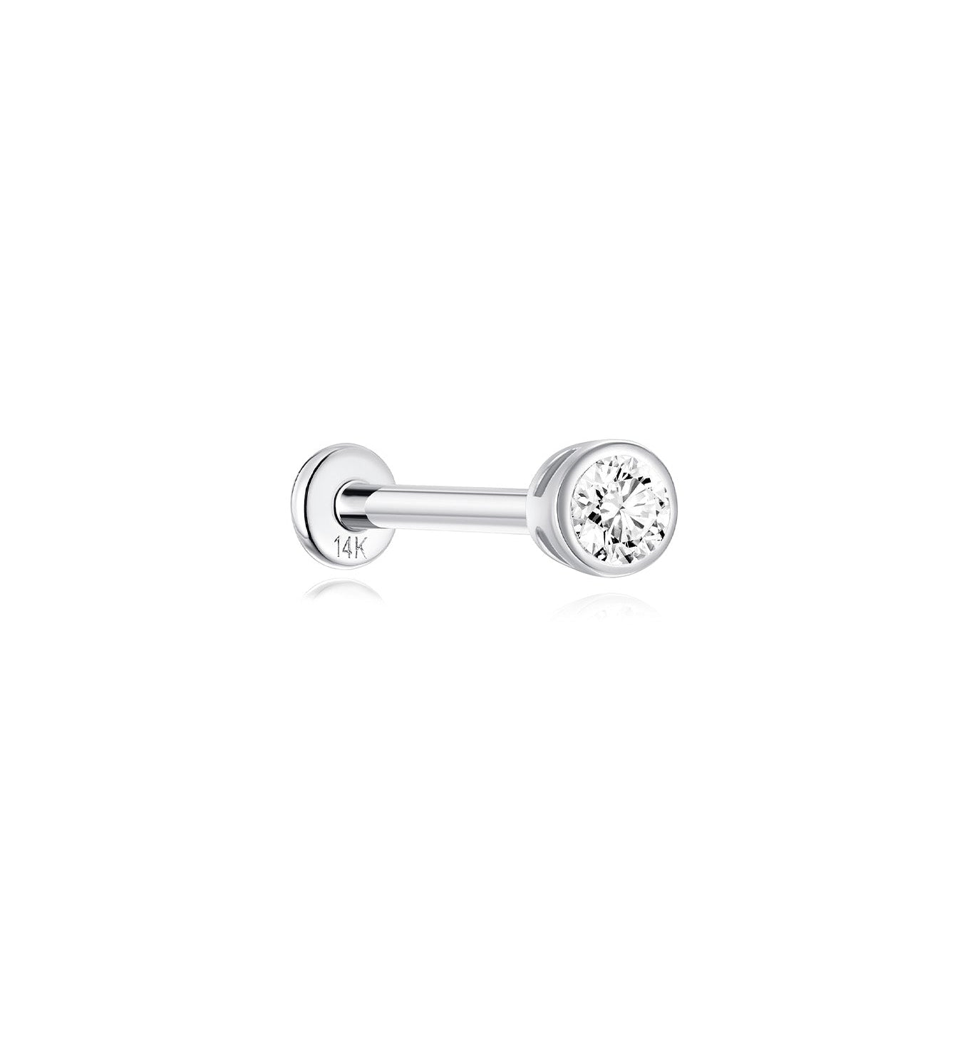 Piercing de orelha com rosca de zircão em ouro maciço 14K