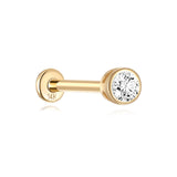 Piercing de orelha com rosca de zircão em ouro maciço 14K