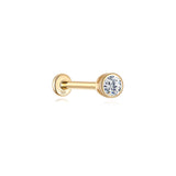 Piercing de orelha com rosca de zircão em ouro maciço 14K