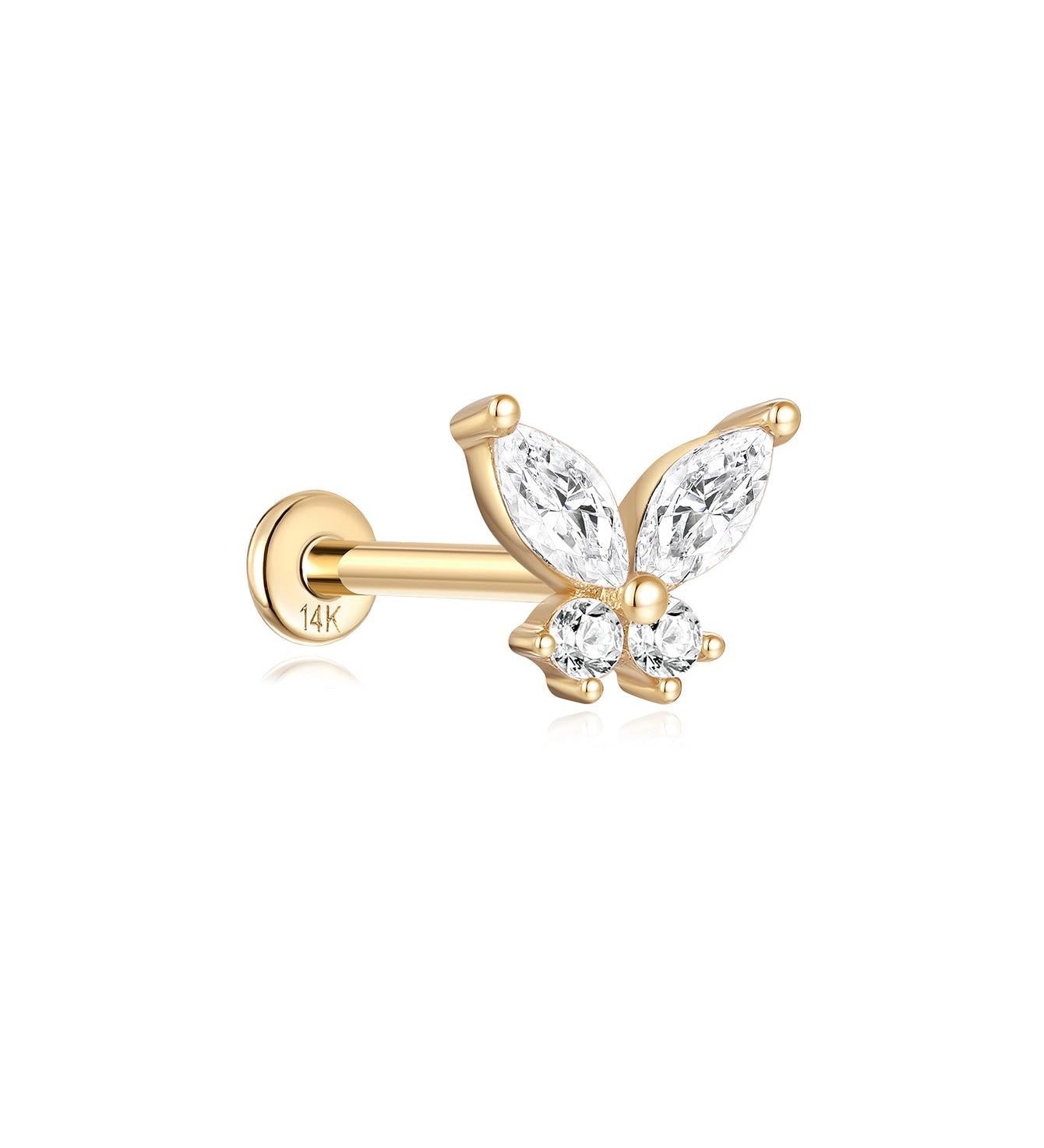 Piercing de orelha borboleta em ouro maciço 14K