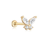 Piercing de orelha borboleta em ouro maciço 14K