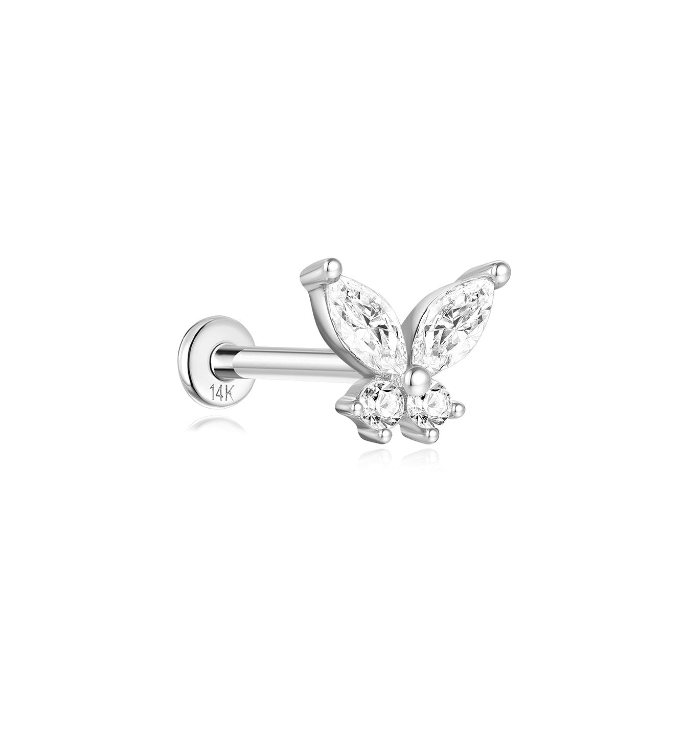 Piercing de orelha borboleta em ouro maciço 14K