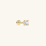 Piercing de orelha mini simples de zircão em ouro maciço 14K