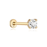 Piercing de orelha mini simples de zircão em ouro maciço 14K
