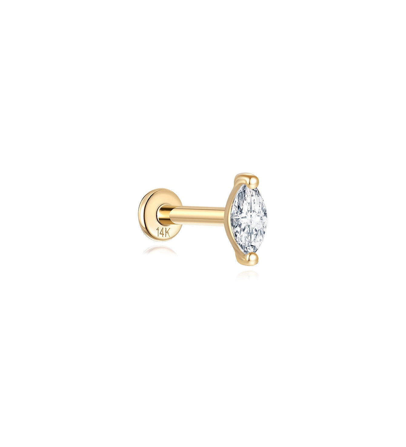 Piercing de orelha com fio de zircão em folha de ouro maciço 14K