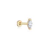 Piercing de orelha com fio de zircão em folha de ouro maciço 14K