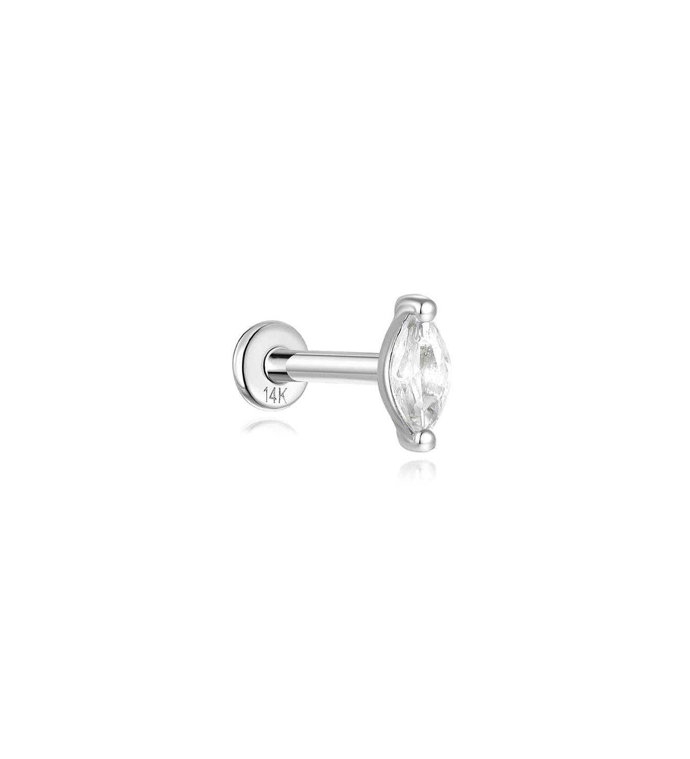 Piercing de orelha com fio de zircão em folha de ouro maciço 14K