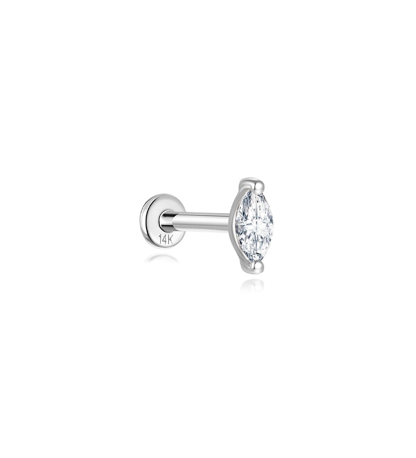 Piercing de orelha com fio de zircão em folha de ouro maciço 14K