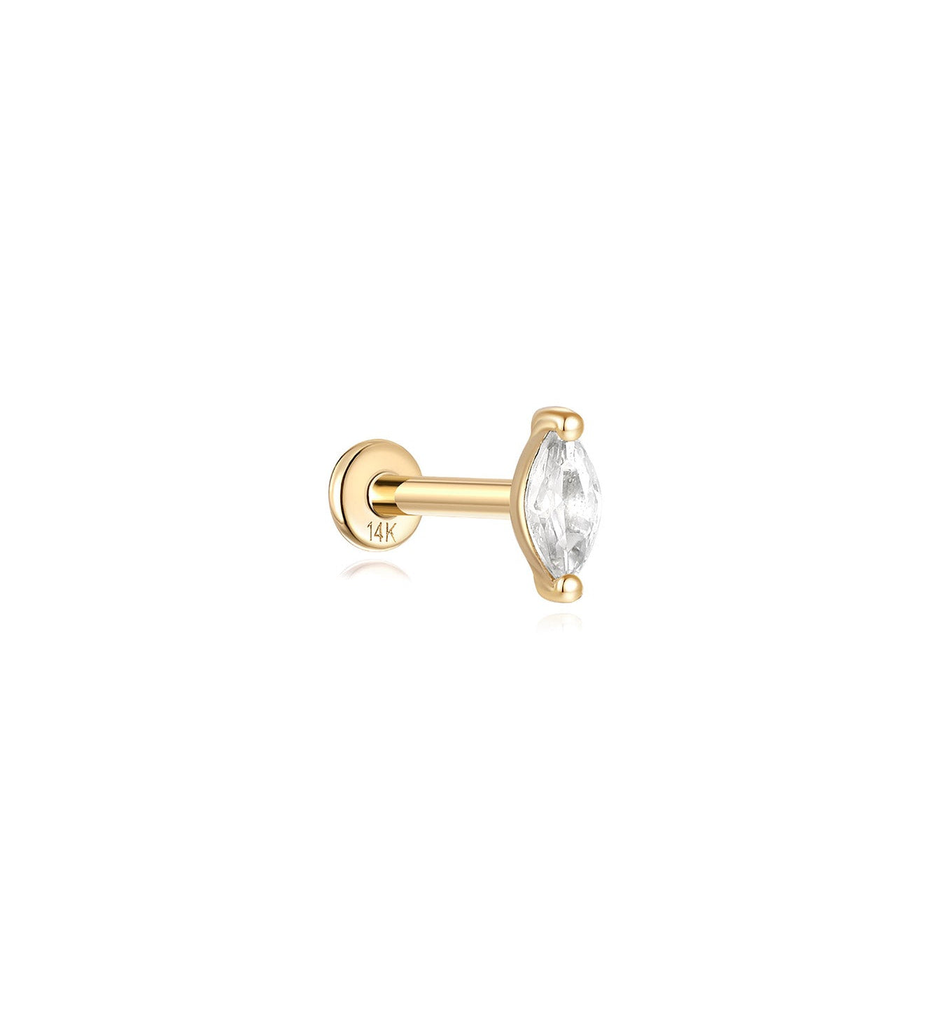 Piercing de orelha com fio de zircão em folha de ouro maciço 14K