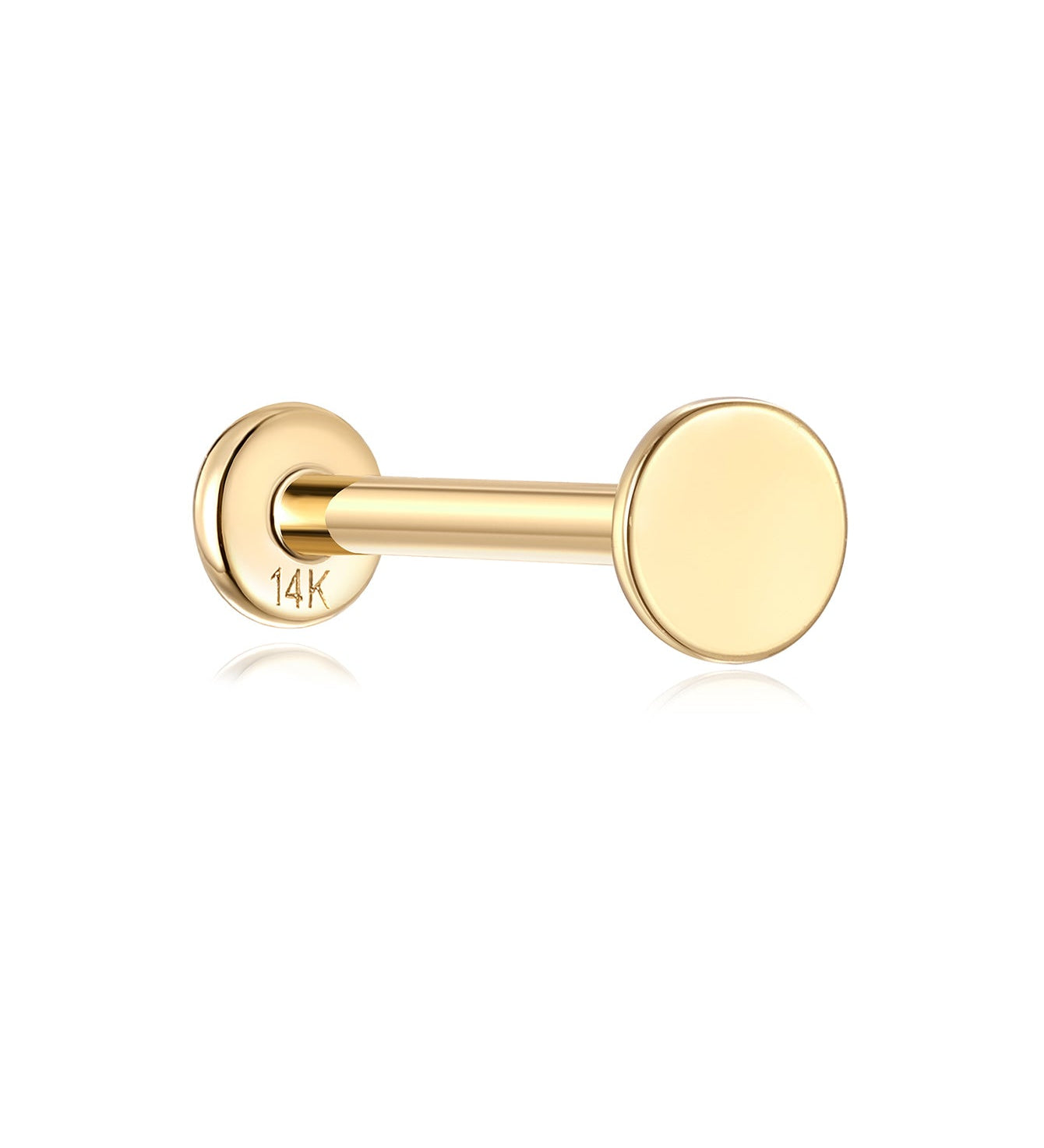 Piercing de orelha com rosca de disco plano de ouro maciço 14K