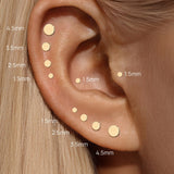 Piercing de orelha com rosca de disco plano de ouro maciço 14K