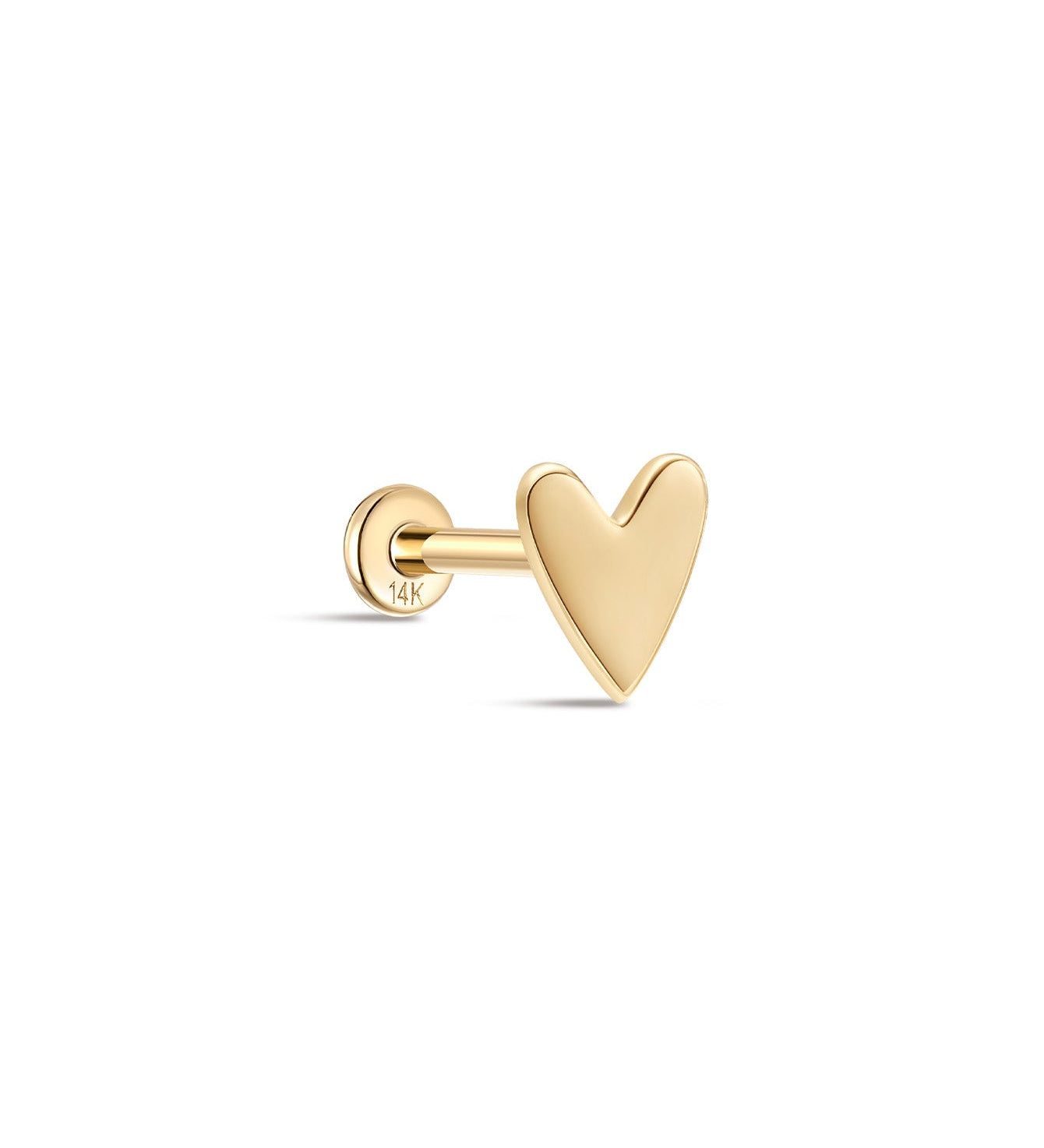 Piercing de orelha simples brilhante com coração em ouro maciço 14K