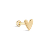Piercing de orelha simples brilhante com coração em ouro maciço 14K