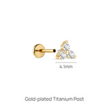 Piercing de orelha brilhante Trinity em ouro maciço 14K