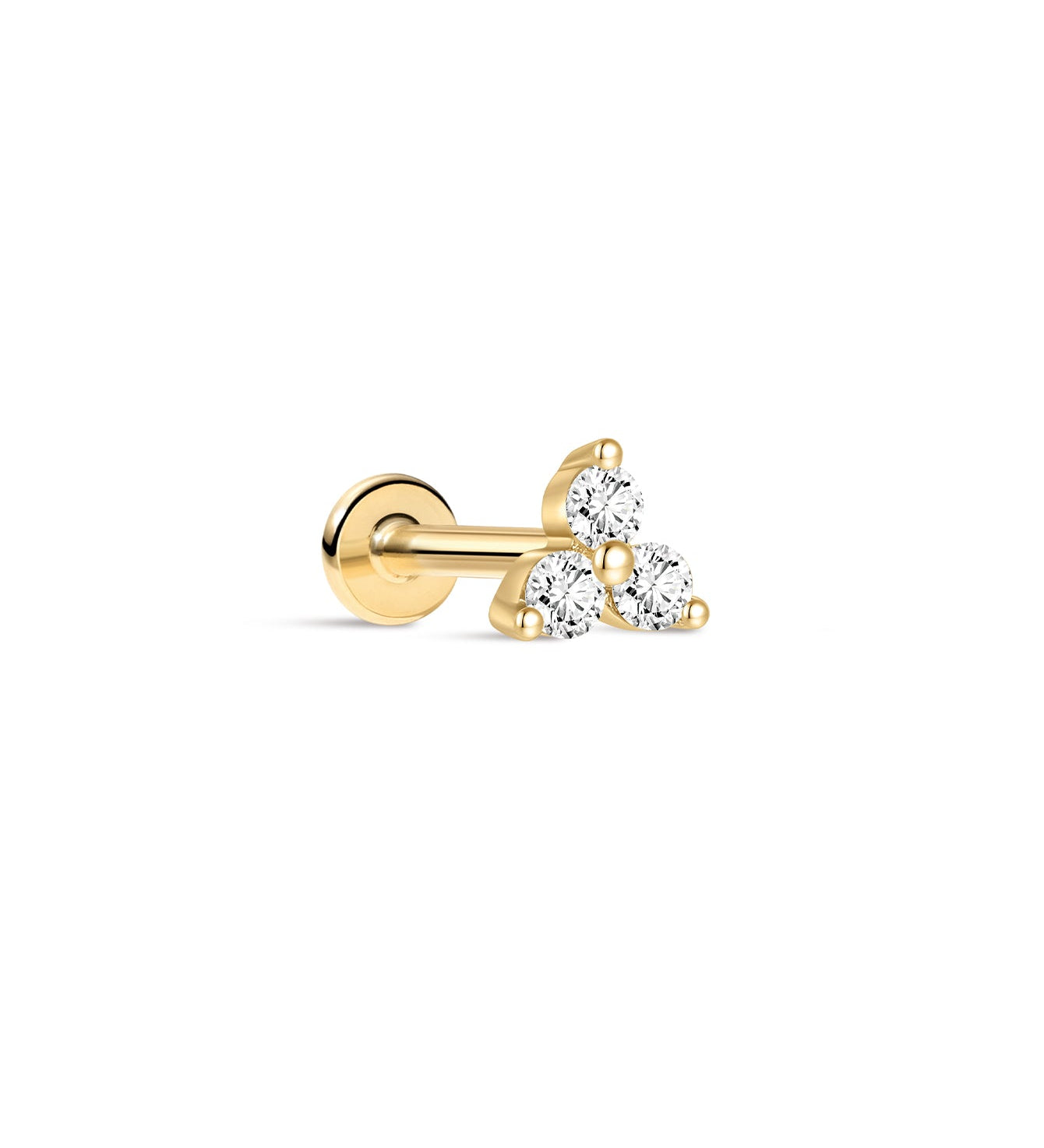 Piercing de orelha brilhante Trinity em ouro maciço 14K