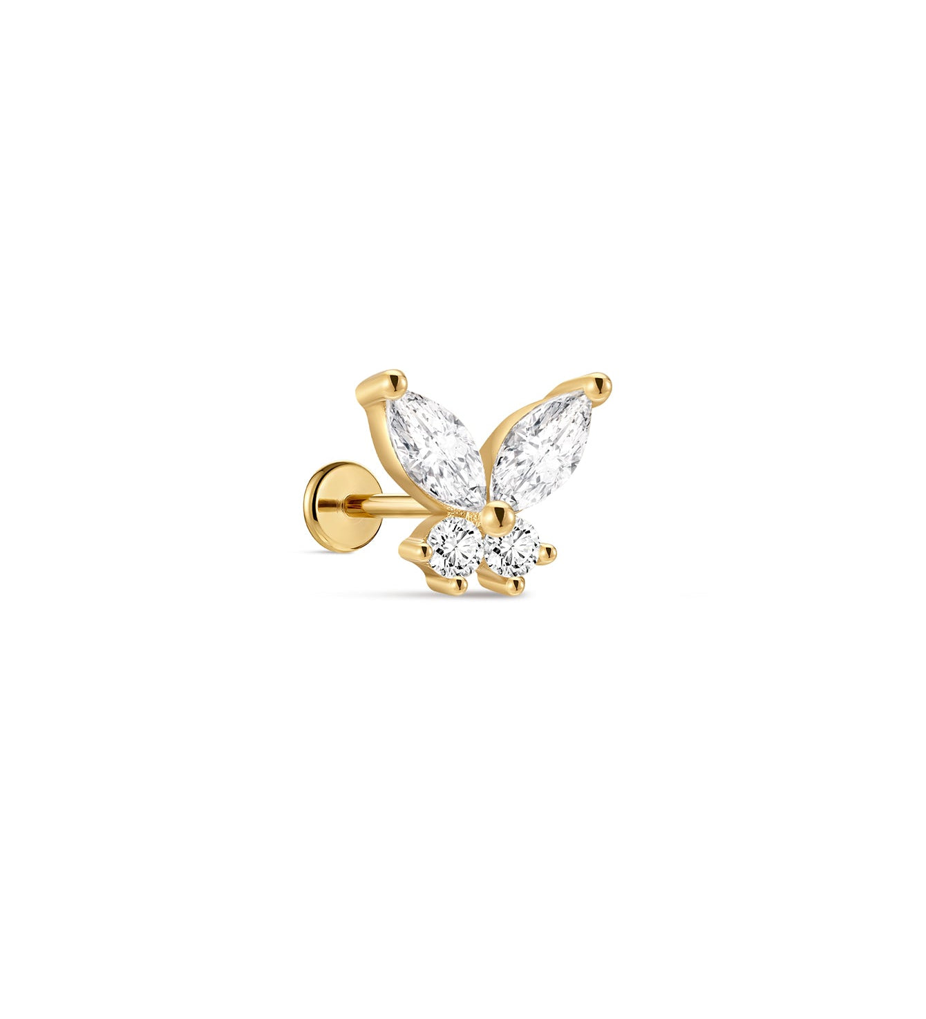 Piercing de orelha borboleta em ouro maciço 14K