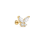 Piercing de orelha borboleta em ouro maciço 14K