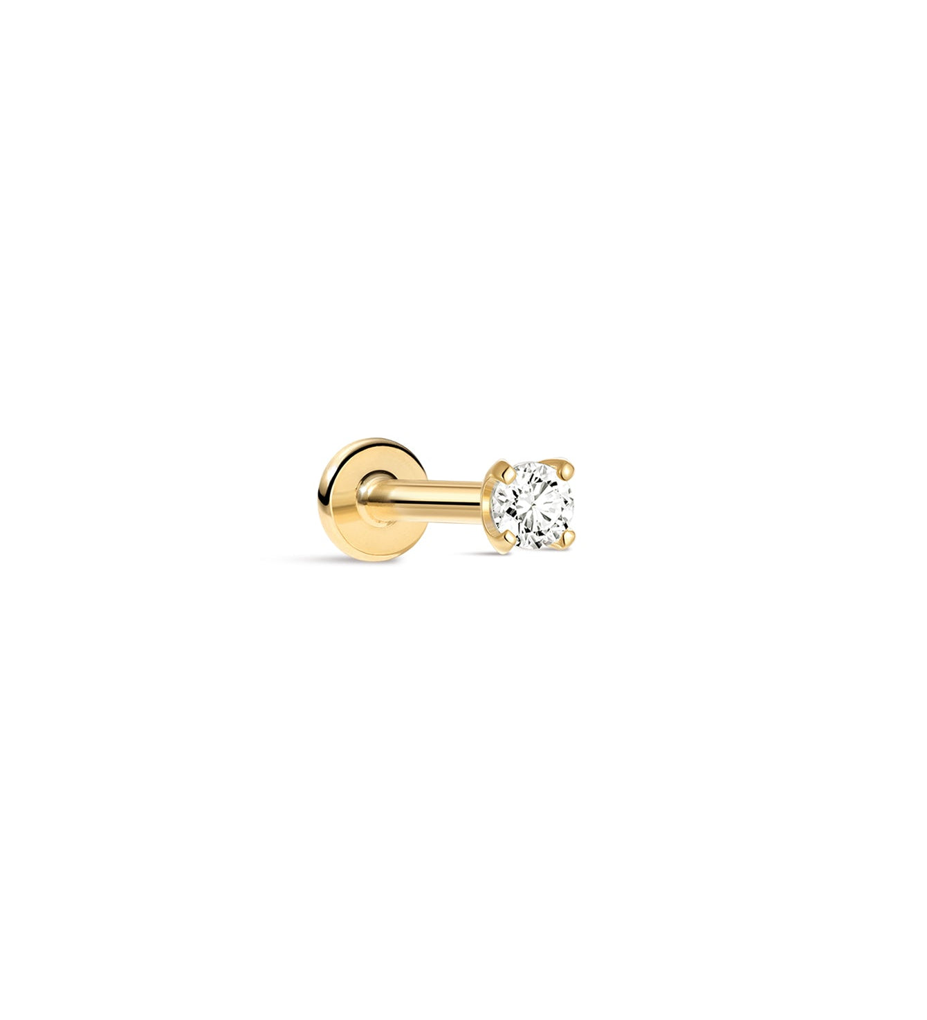 Piercing de orelha mini simples de zircão em ouro maciço 14K