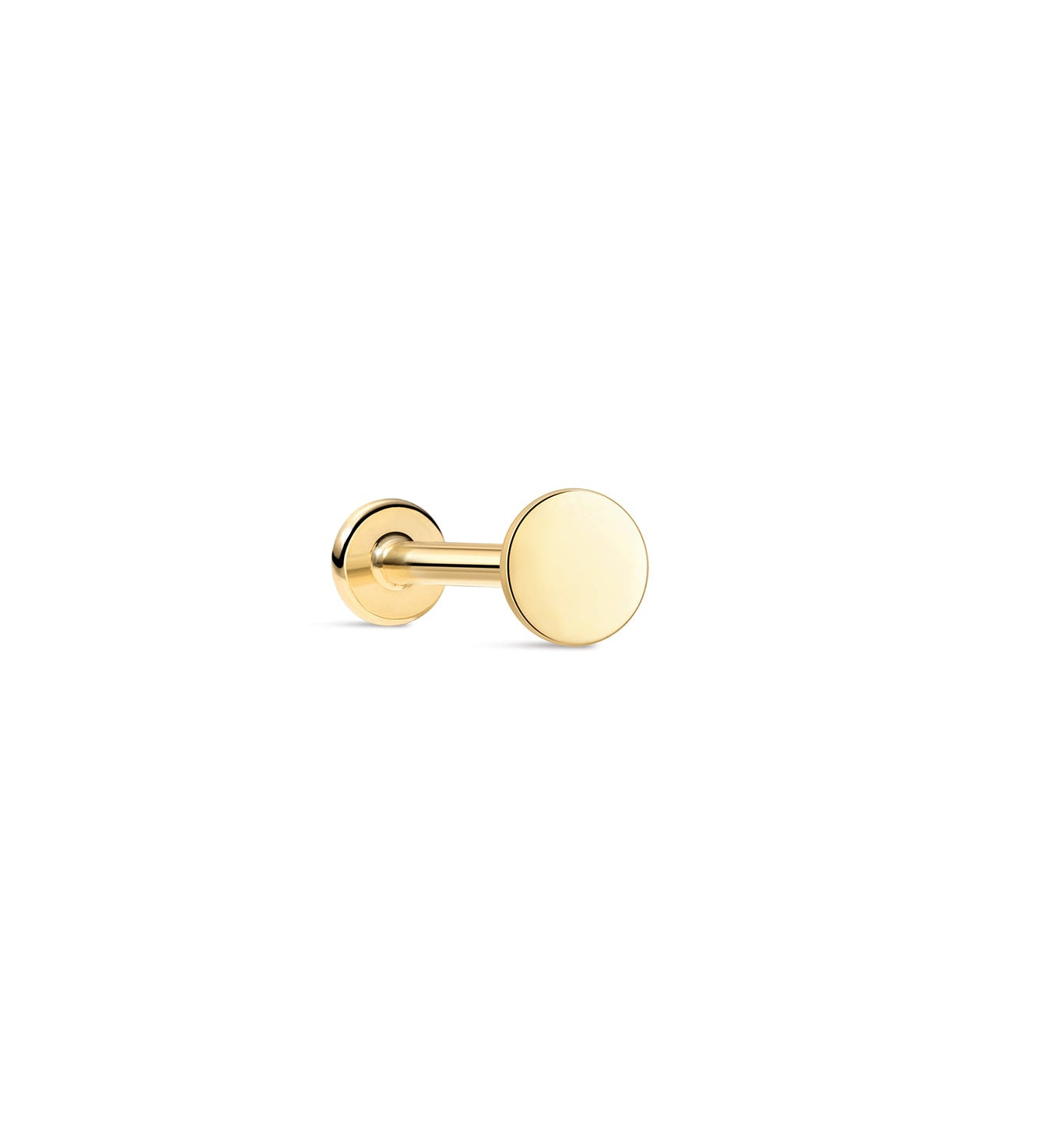 Piercing de orelha com rosca de disco plano de ouro maciço 14K