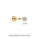Piercing de orelha com rosca de zircão em ouro maciço 14K