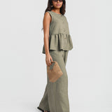 Khaki Stripe Wide Leg Trousers