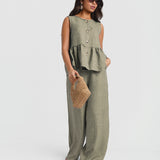 Khaki Stripe Peplum Top