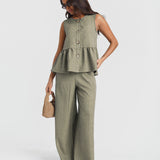 Khaki Stripe Wide Leg Trousers