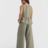 Khaki Stripe Wide Leg Trousers