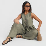 Khaki Stripe Peplum Top