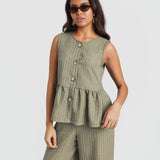 Khaki Stripe Peplum Top