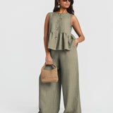 Khaki Stripe Peplum Top