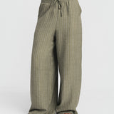 Khaki Stripe Wide Leg Trousers