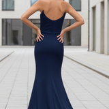 Daris Gown - Navy - Cat-Eye Scoop Neckline Dress