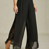 Straight Leg Pant With Chiffon Split Leg Overlay