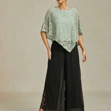 Straight Leg Pant With Chiffon Split Leg Overlay