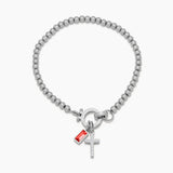 Beaded Birthstone Cross Charm Bracelet