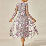 Mesh Lace Embroidered Floral Dress Set