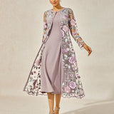 Mesh Lace Embroidered Floral Dress Set